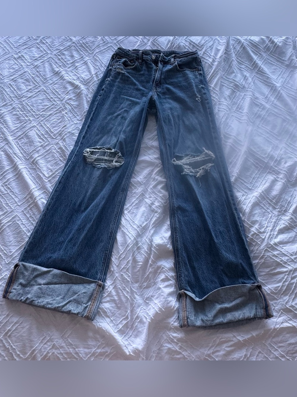 American eagle Dark Blue Distressed Wide-Leg Jeans